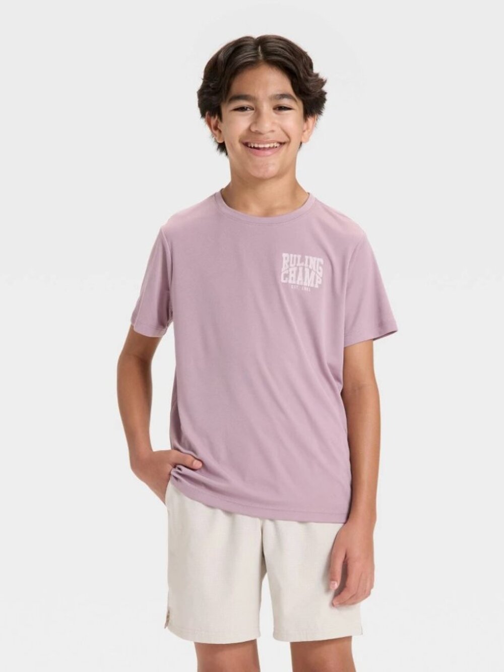 Boys' Short Sleeve "Ruling Champ" Graphic T-Shirt - All in Motion Mauve XL